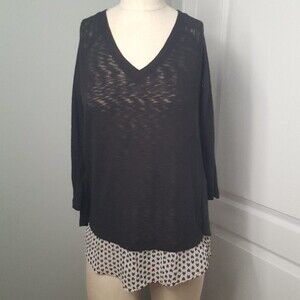 Red Camel Black Knit Sheer Split Back Top